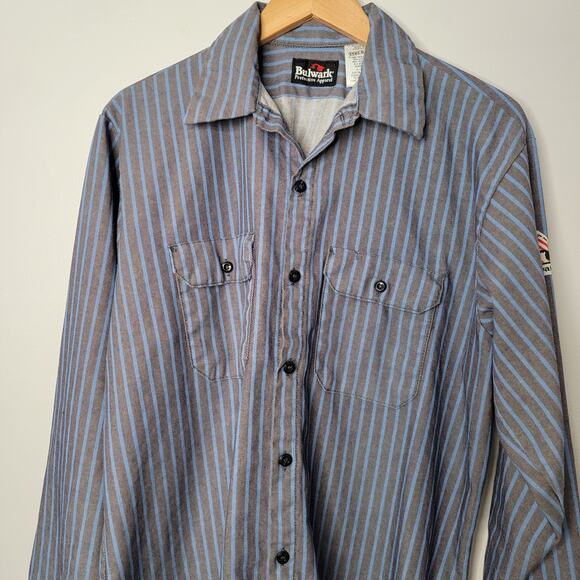 Bulwark FR Flame Resistant Button Shirt Protective Apparel 100% Cotton Sz L Work - Picture 2 of 10